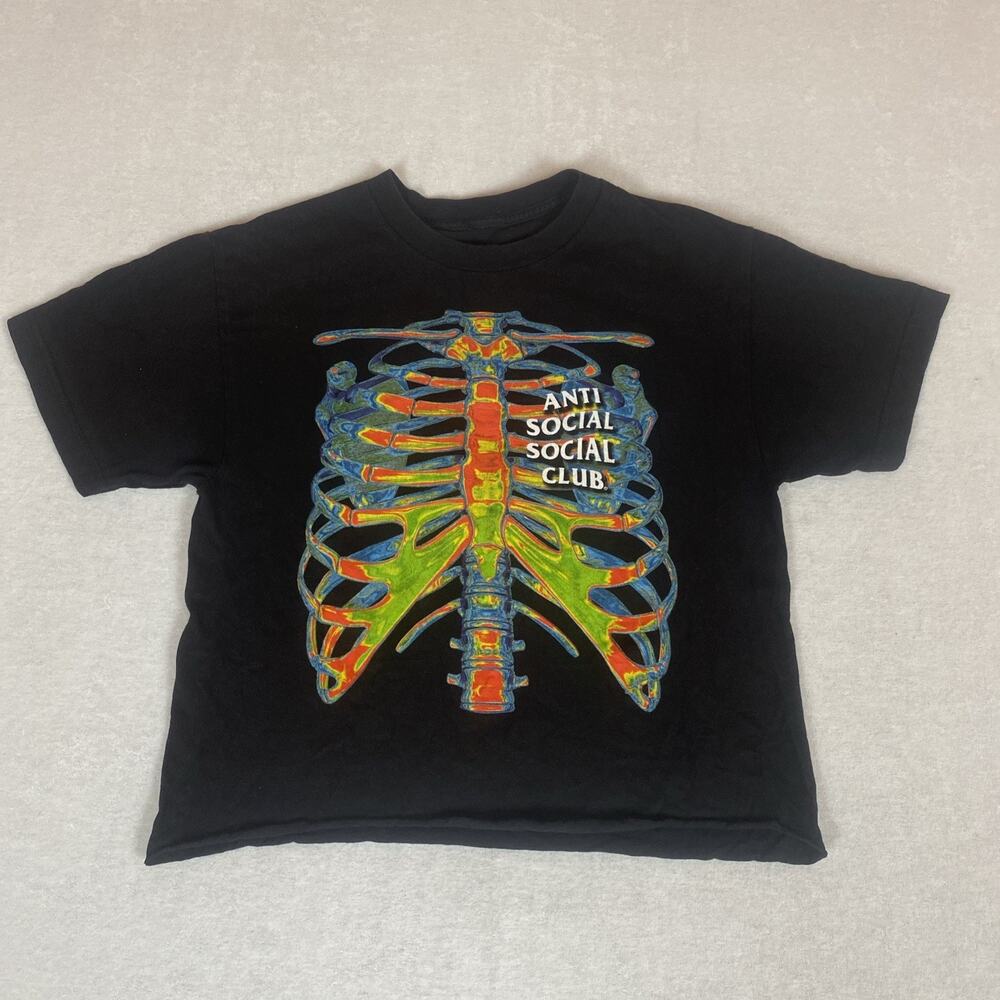 Anti Social Social Club Rib Cage Tee Black Cropped Streetwear Neon Heatmap